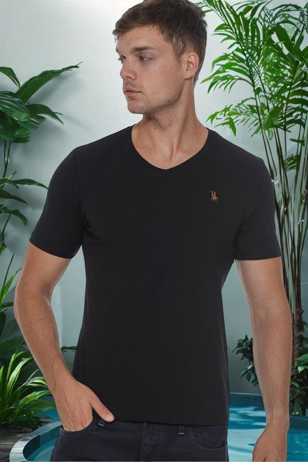 dewberry T8568 DEWBERRY V-NECK MENS T-SHIRT-PLAIN BLACK