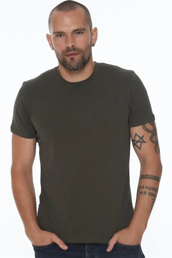 dewberry T8569 DEWBERRY BIKE COLLAR MEN'S T-SHIRT-DARK KHAKI
