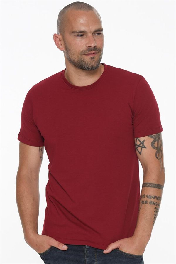 dewberry T8569 DEWBERRY BIKE NECK MEN'S T-SHIRT-DARK BURGUNDY