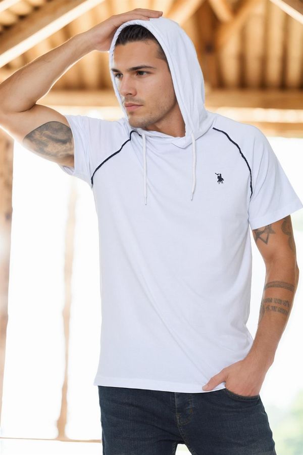 dewberry T8570 DEWBERRY HOODED MEN'S T-SHIRT-LIGHT WHITE