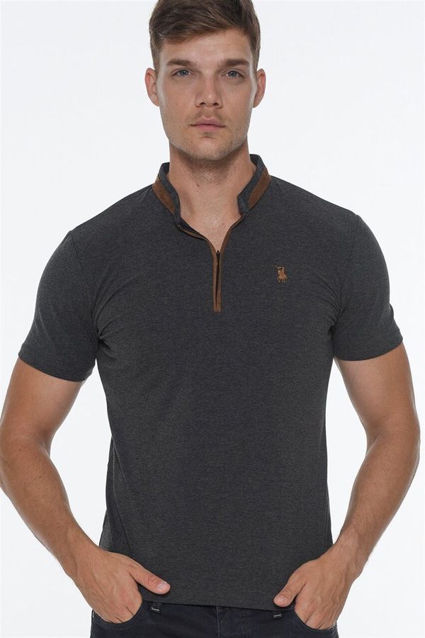 dewberry T8571 DEWBERRY ZIPPER MEN'S T-SHIRT-ANTHRACITE