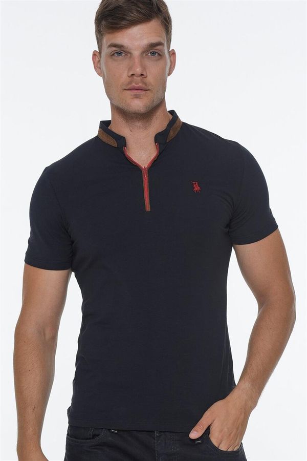 dewberry T8571 DEWBERRY ZIPPERED MEN'S T-SHIRT-DARK NAVY BLUE