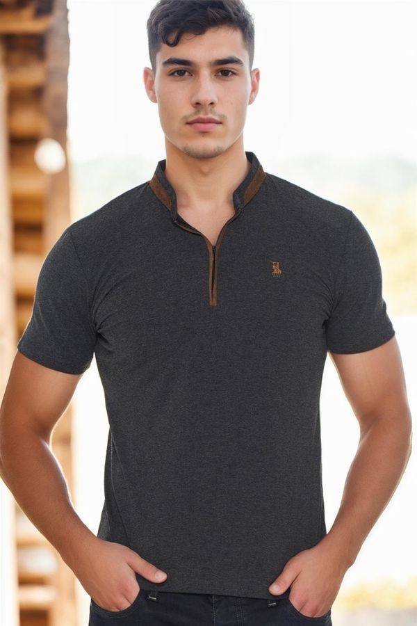 dewberry T8571 DEWBERRY ZIPPERED MEN'S T-SHIRT-OPEN ANTHRACITE