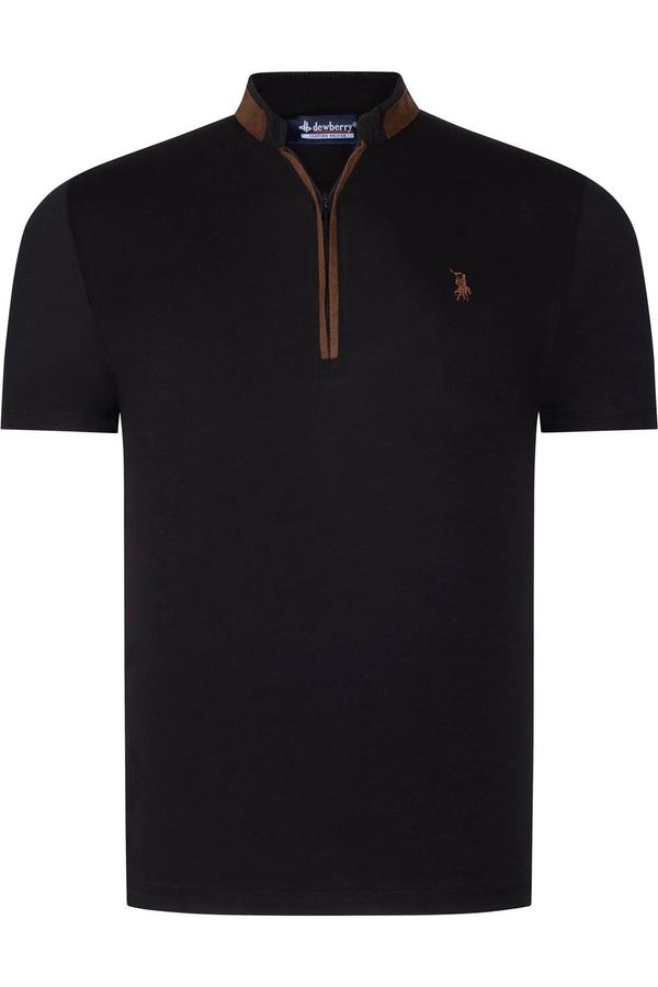 dewberry T8571 DEWBERRY ZIPPERED MEN'S T-SHIRT-PLAIN BLACK