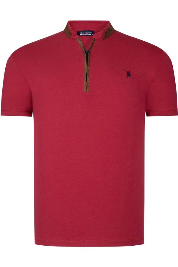 dewberry T8571 DEWBERRY ZIPPERED MEN'S T-SHIRT-PLAIN BURGUNDY