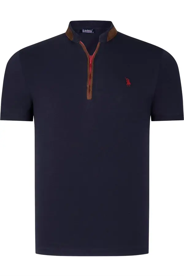 dewberry T8571 DEWBERRY ZIPPERED MEN'S T-SHIRT-PLAIN NAVY BLUE