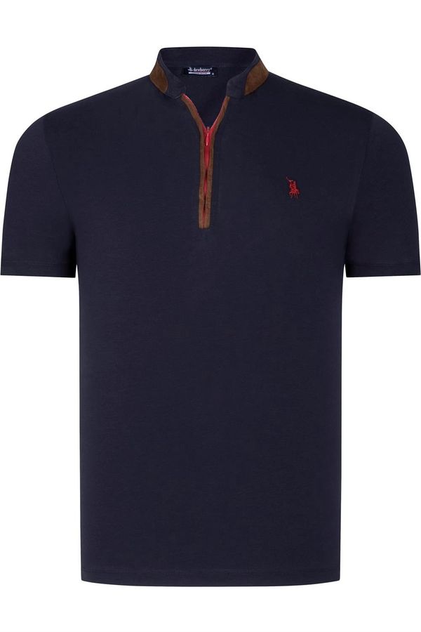 dewberry T8571 DEWBERRY ZIPPERED MEN'S T-SHIRT-PLAIN NAVY BLUE