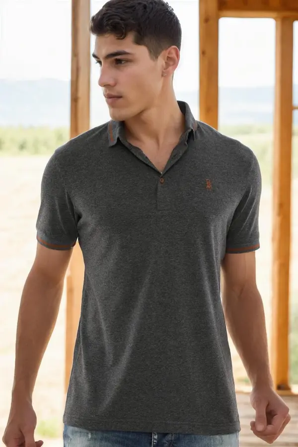 dewberry T8586 DEWBERRY MEN'S POLO NECK T-SHIRT-ANTHRACITE-2