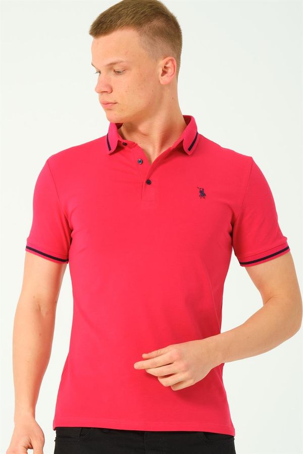 dewberry T8586 DEWBERRY MEN'S POLO NECK T-SHIRT-FUCHSIA-2