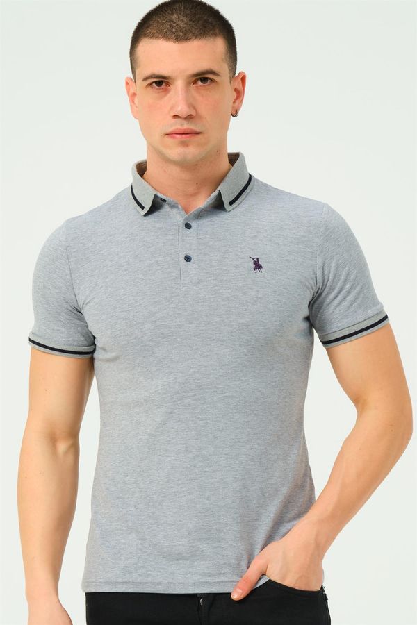 dewberry T8586 DEWBERRY MEN'S POLO NECK T-SHIRT-GREY-2