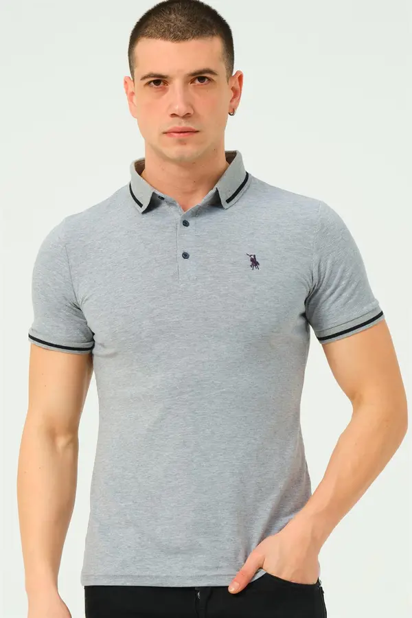 dewberry T8586 DEWBERRY MEN'S POLO NECK T-SHIRT-GREY-2