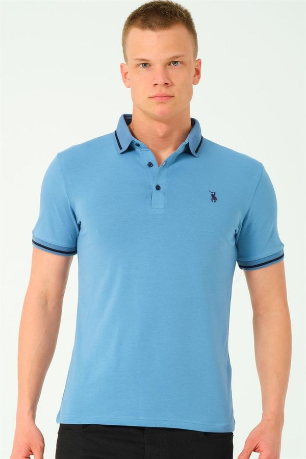 dewberry T8586 DEWBERRY MEN'S POLO NECK T-SHIRT-INDIGO-2