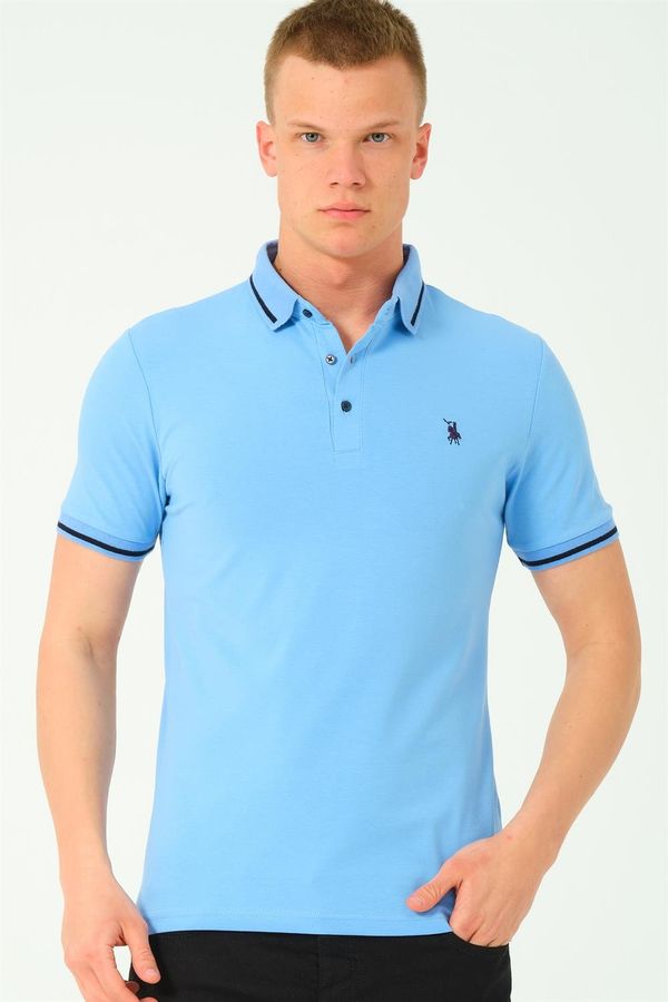 dewberry T8586 DEWBERRY MEN'S POLO NECK T-SHIRT-LIGHT BLUE-2