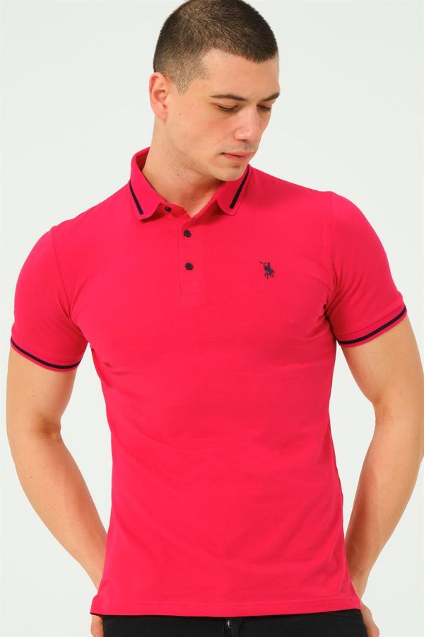 dewberry T8586 DEWBERRY MEN'S POLO NECK T-SHIRT-PLAIN FUCHSIA