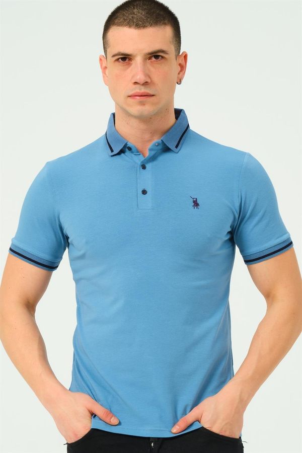 dewberry T8586 DEWBERRY MEN'S POLO NECK T-SHIRT-PLAIN INDIGO