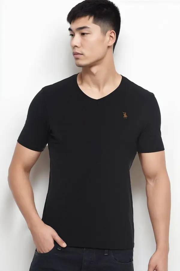 dewberry T9568 DEWBERRY V-NECK MEN'S T-SHIRT-BLACK