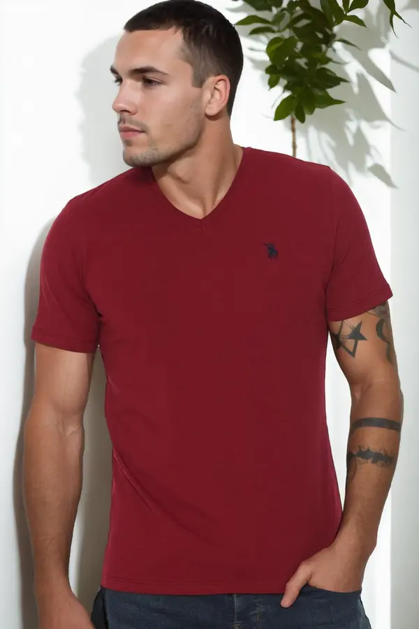 dewberry T9568 DEWBERRY V-NECK MEN'S T-SHIRT-BURGUNDY