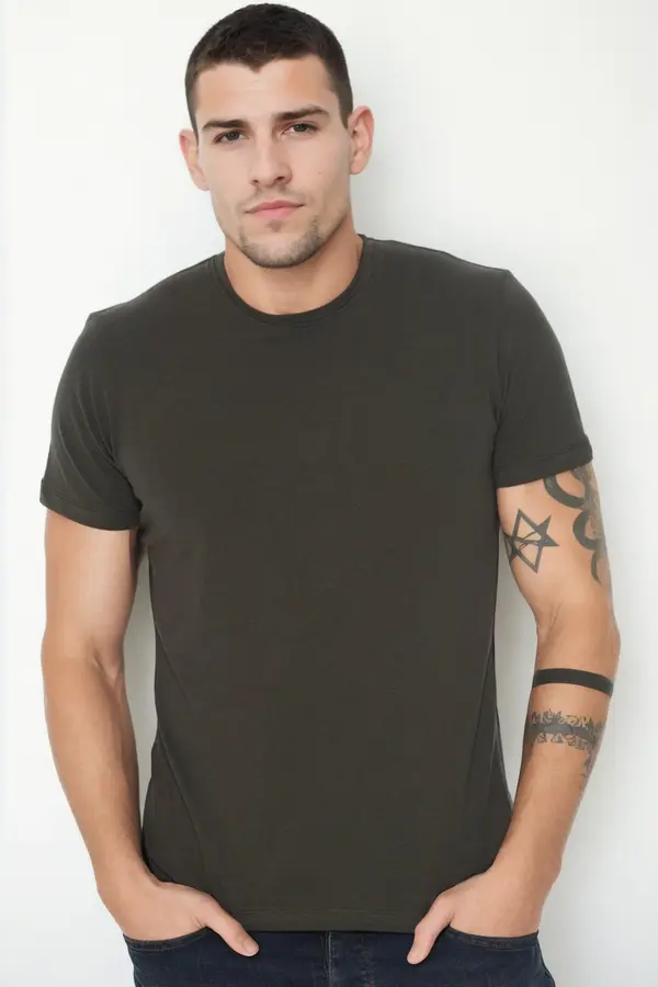 dewberry T9569 DEWBERRY BICYCLE COLLAR MEN'S T-SHIRT-KHAKI