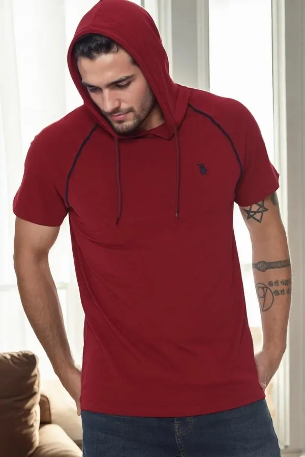 dewberry T9570 DEWBERRY HOODED MEN'S T-SHIRT-BURGUNDY
