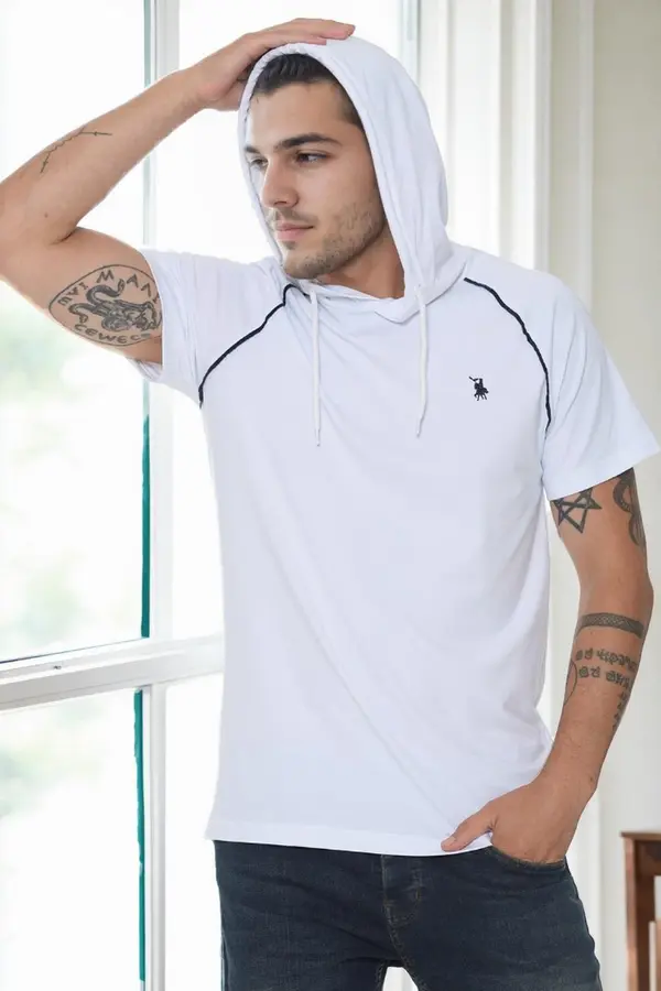 dewberry T9570 DEWBERRY HOODED MEN'S T-SHIRT-WHITE