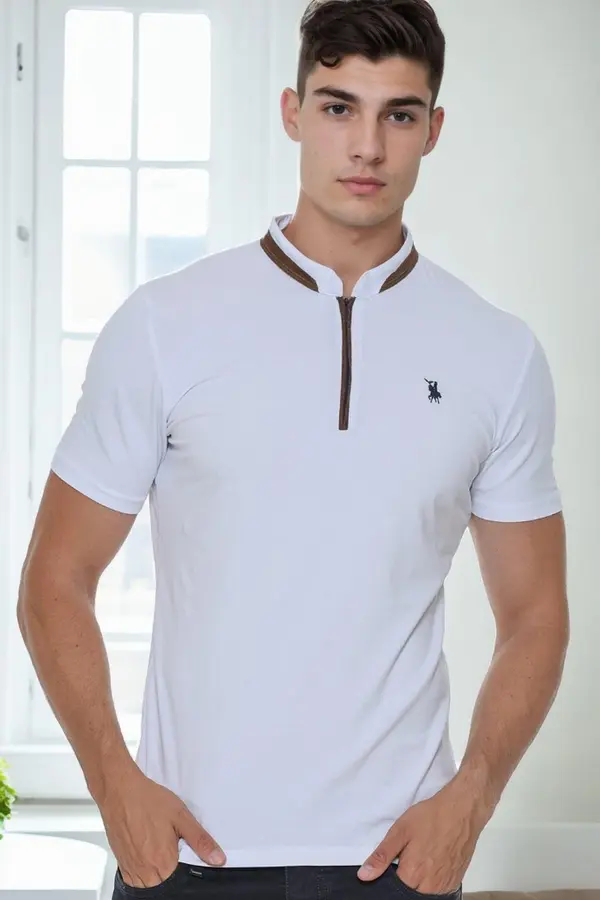dewberry T9571 DEWBERRY MEN'S ZIPPERED T-SHIRT-WHITE