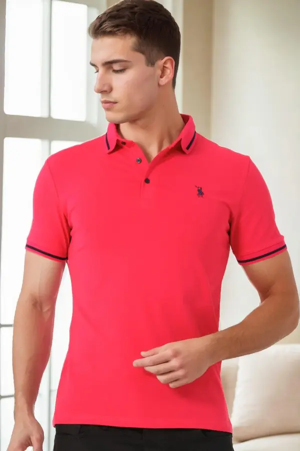 dewberry T9586 DEWBERRY MEN'S POLO NECK T-SHIRT-FUCHSIA