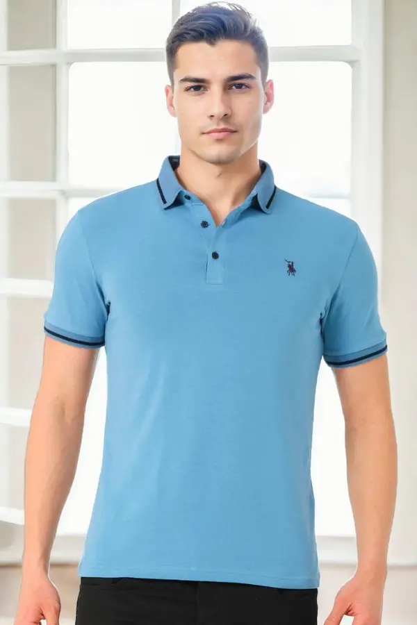 dewberry T9586 DEWBERRY MEN'S POLO NECK T-SHIRT-INDIGO
