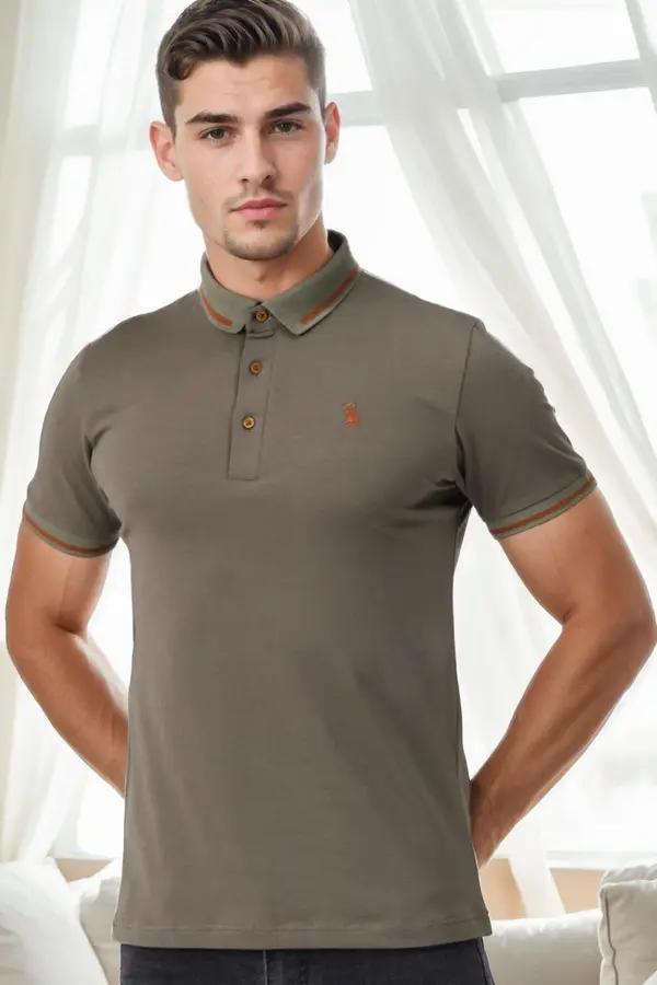 dewberry T9586 DEWBERRY MEN'S POLO NECK T-SHIRT-KHAKI