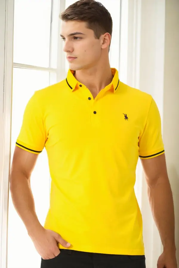 dewberry T9586 DEWBERRY MEN'S POLO NECK T-SHIRT-YELLOW