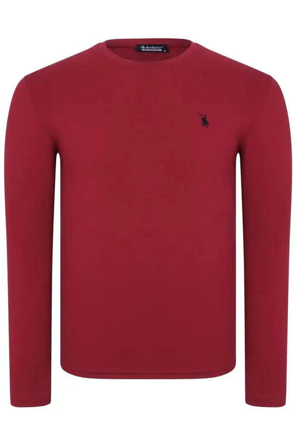 dewberry T9588 DEWBERRY BICYCLE COLLAR LONG SLEEVE T-SHIRT-BURGUNDY