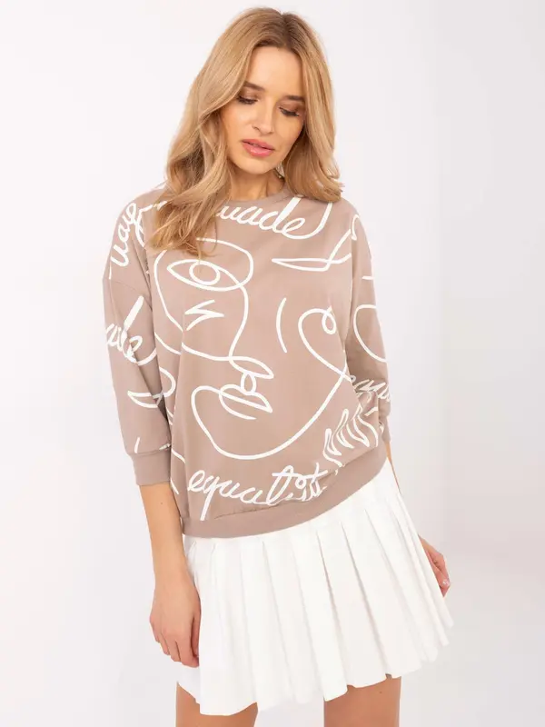 RUE PARIS Temno bež bluza z abstraktnim vzorcem
