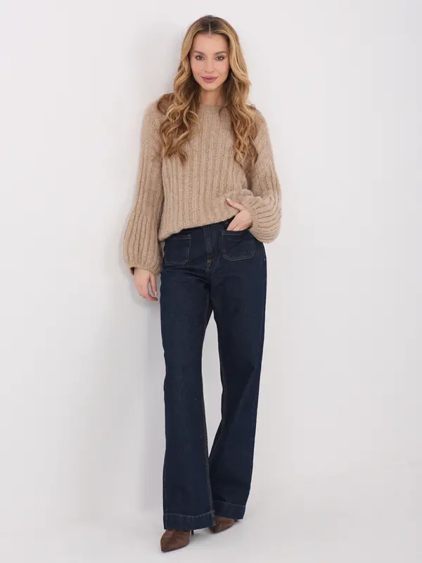 Italy Moda Temno bež pulover z ovratnikom