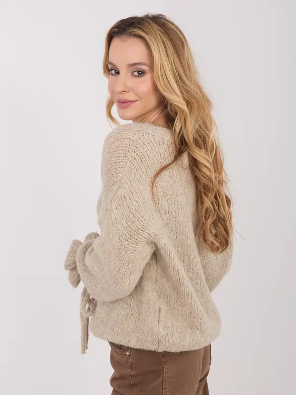 Italy Moda Temno bež pulover z vezalkami
