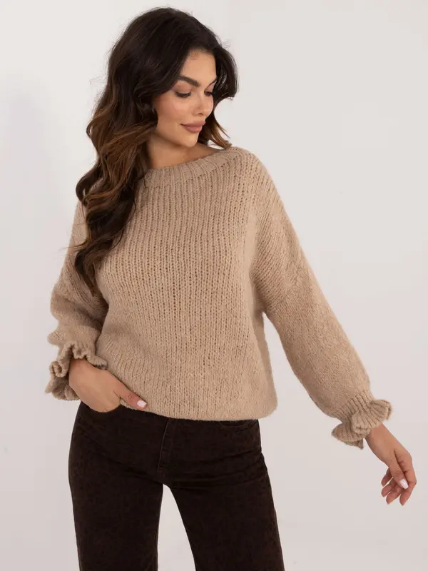 Italy Moda Temno bež pulover z volančki