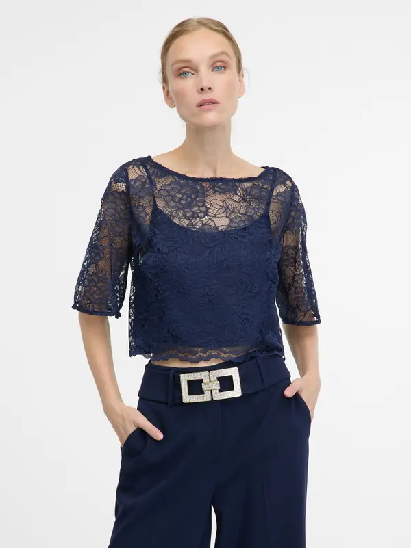 Orsay Temno modra čipkasta bluza ORSAY