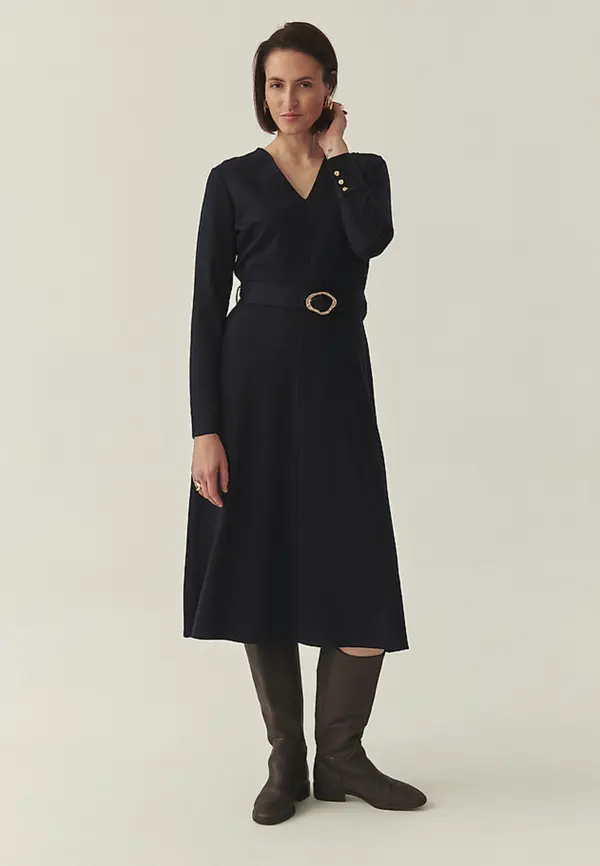 Tatuum Temno modra midi obleka s pasom Bomi Tatuum