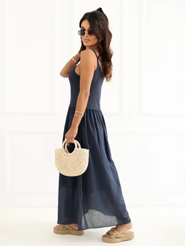 Italy Moda Temno modra obleka brez naramnic