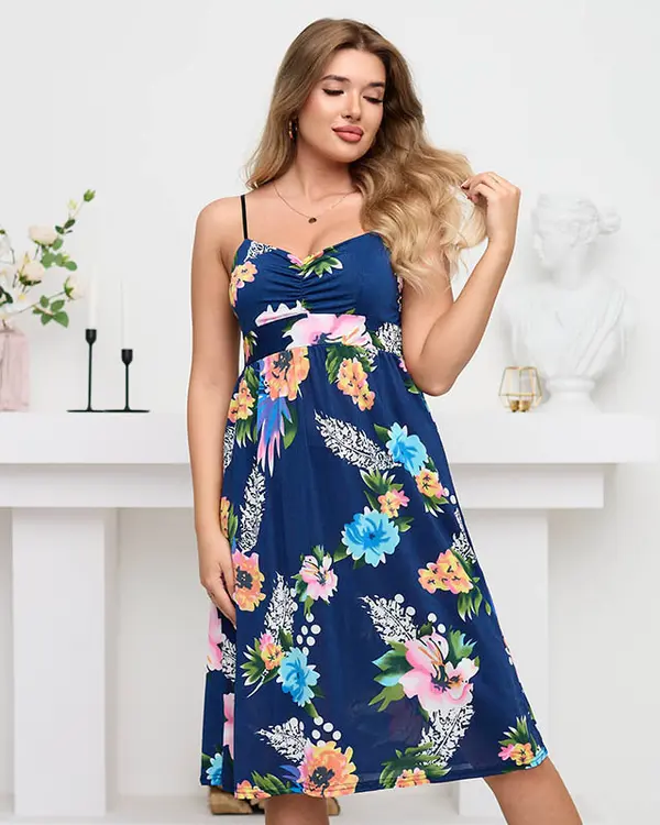 Resti Temno modra obleka Resti s cvetličnim motivom