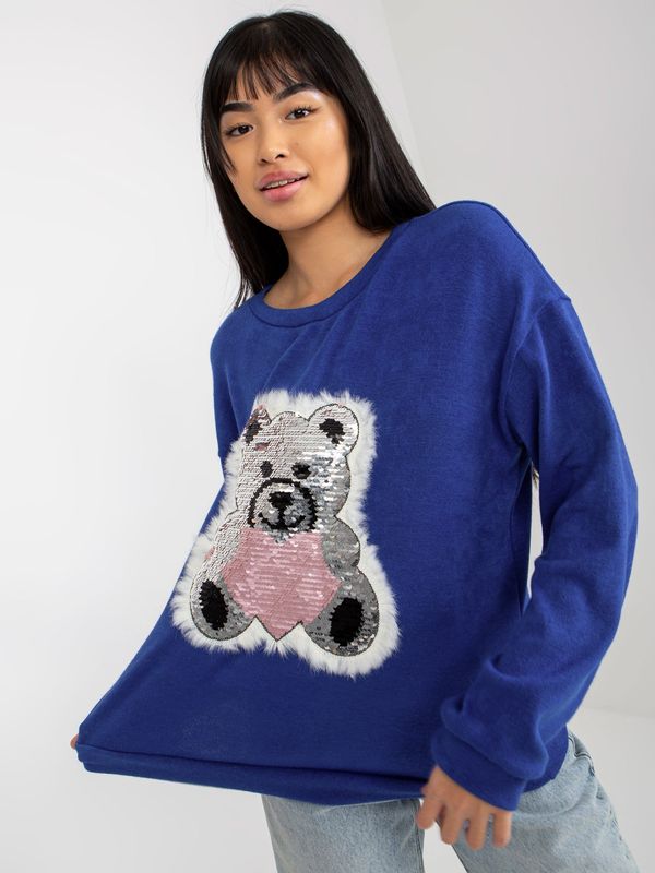 Fashionhunters Temno modri klasični pulover z nanosom