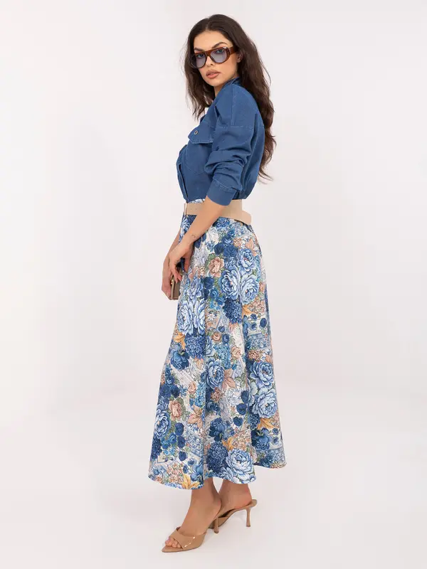 Italy Moda Temno modro cvetlično razširjeno krilo