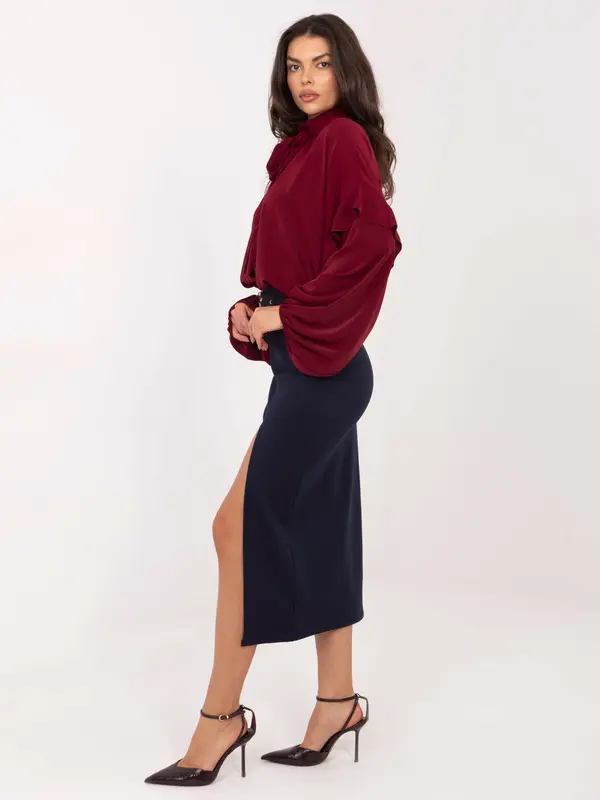 RUE PARIS Temno modro midi krilo z razporkom