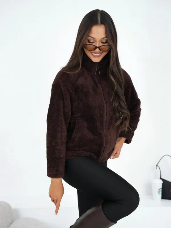 Factory Price Temno rjav pulover iz umetnega krzna