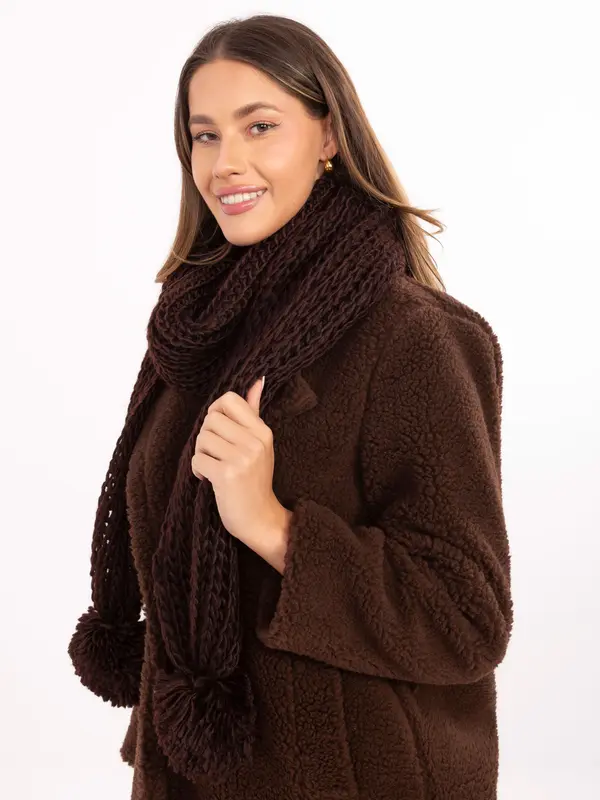 Factory Price Temno rjav šal s cofki