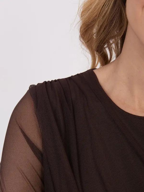 Italy Moda Temno rjava bluza s prozornimi rokavi