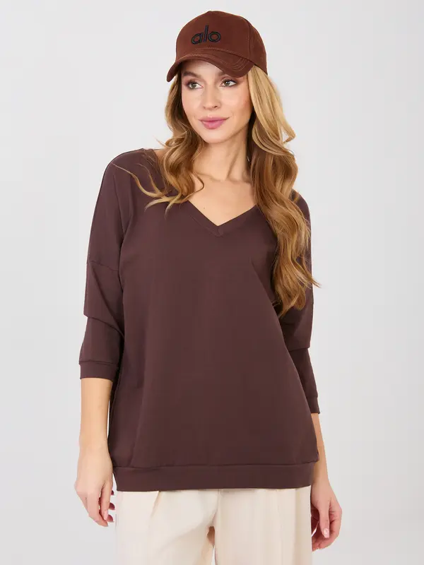 RUE PARIS Temno rjava bluza z odkritim hrbtom