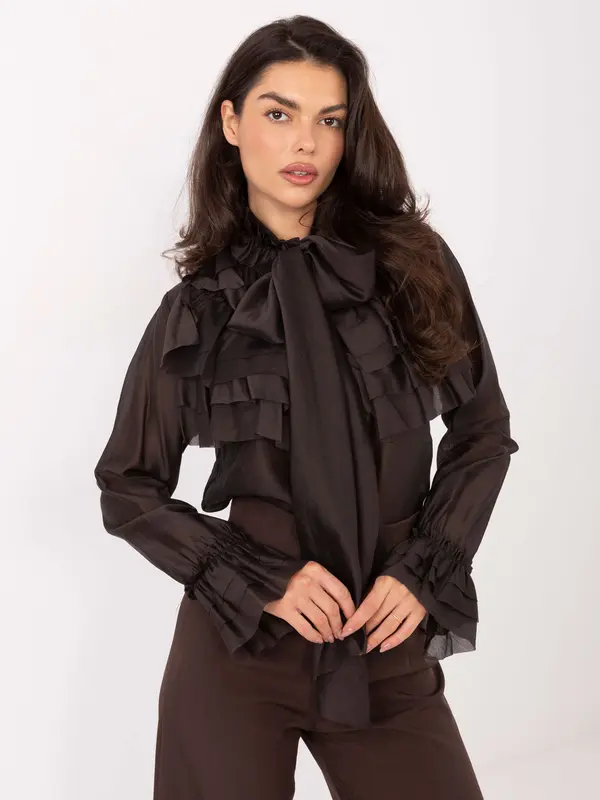 Factory Price Temno rjava bluza z volančki