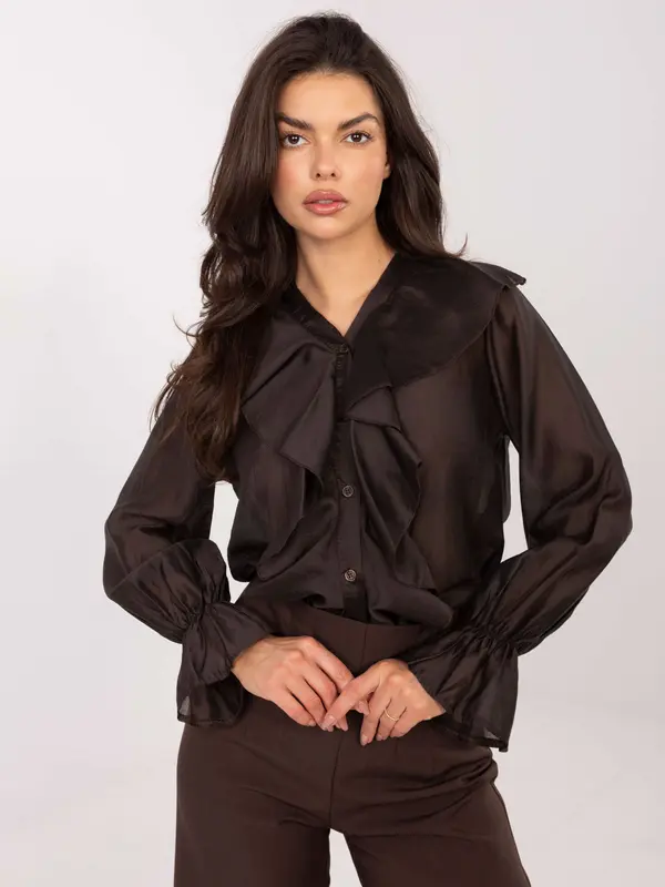 Factory Price Temno rjava šifonska bluza z volančki