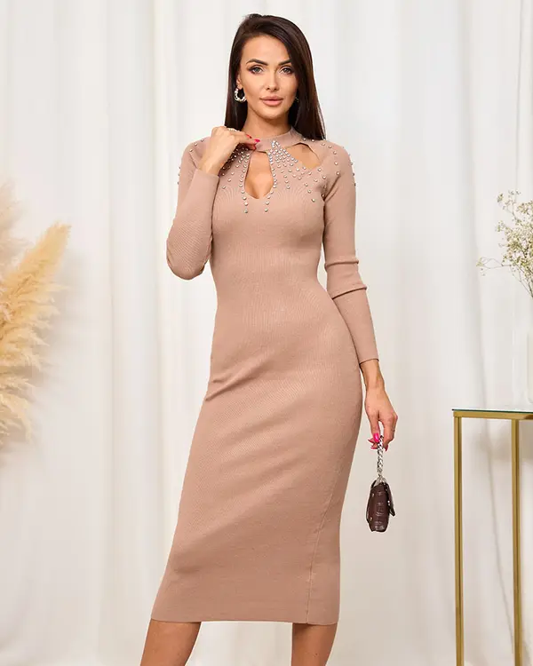 Resti Temno rjava ženska rebrasta obleka Resti