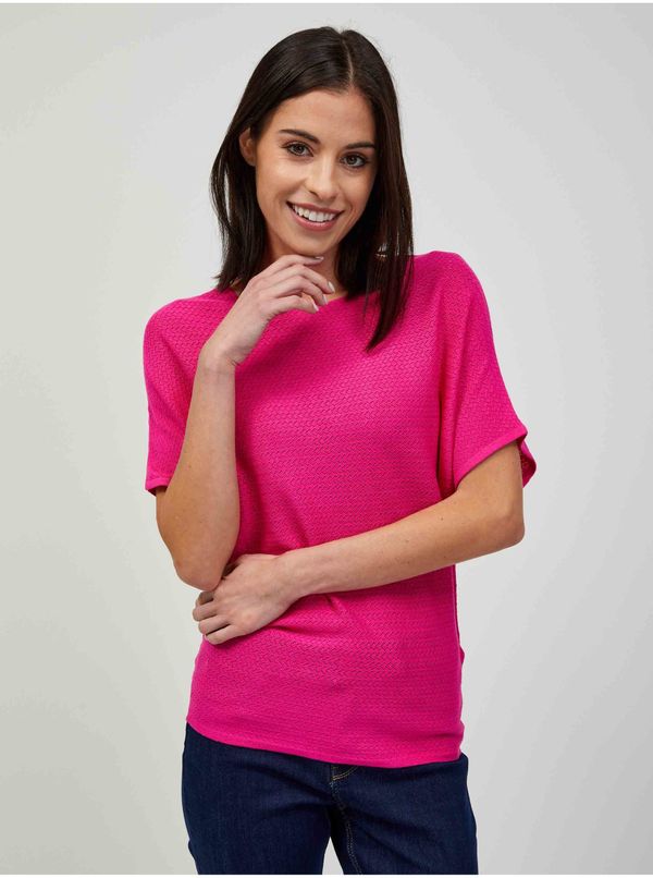 Orsay Temno roza lahek vzorec pulover s kratkimi rokavi ORSAY - Ženske