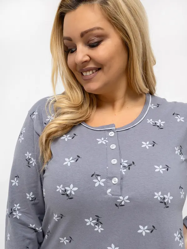 Forever Pink Temno siva spalna srajca s cvetličnim vzorcem